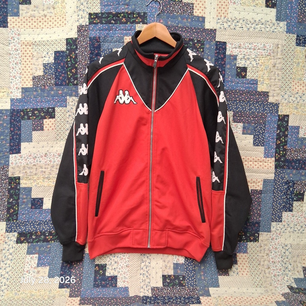 Kappa Mens Medium Red Black White Omini Logo Tape Full Zip Track Jacket Athletic